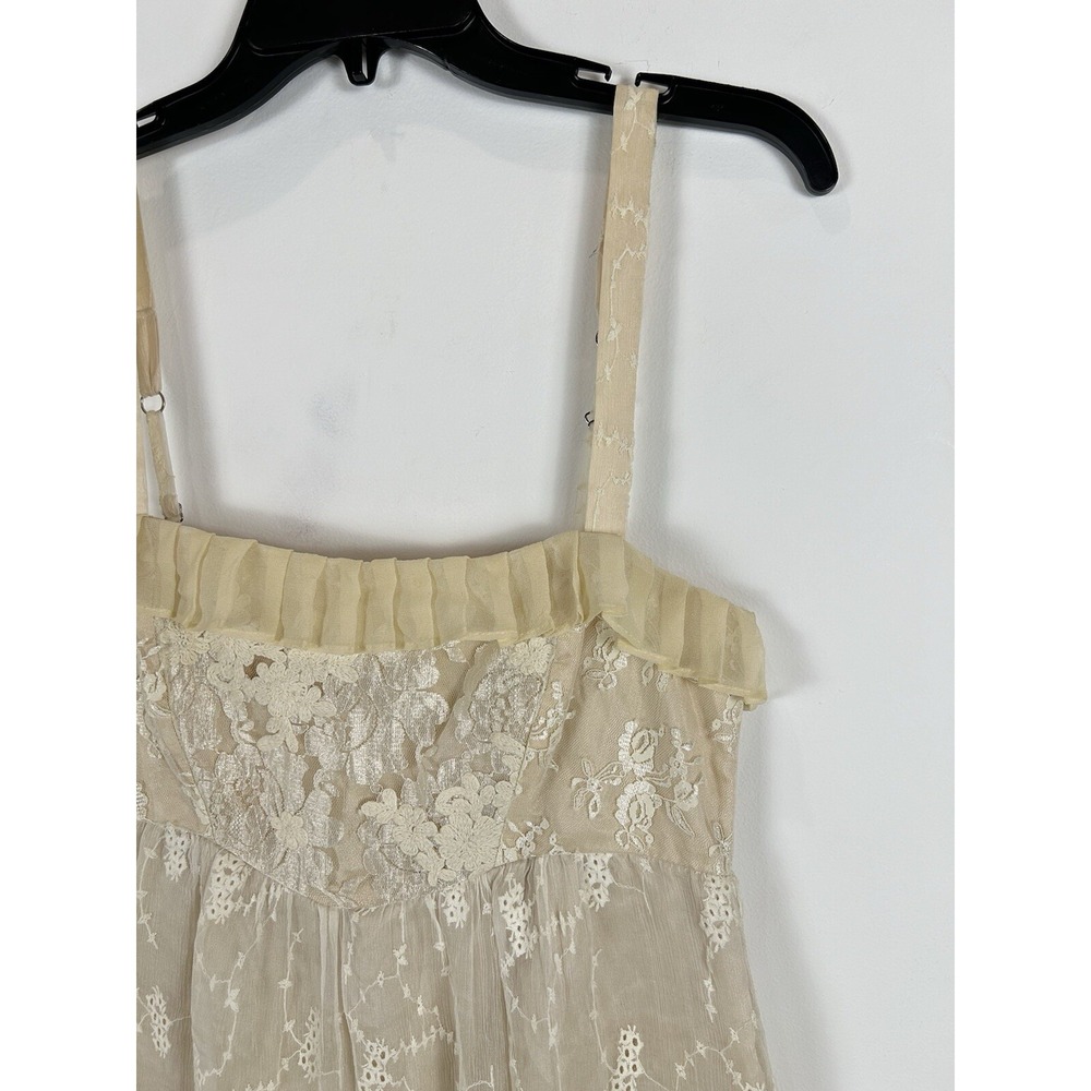 Anthropologie Left of Center Embroidered Ruffle Double Lined Silk Dress Sz 6 - Picture 2 of 8